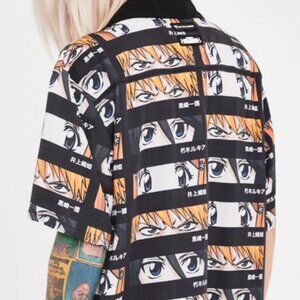 MENS HYPLAND SHOHEN JUMP BLEACH ANIME EYES BUTTON UP SHIRT LARGE